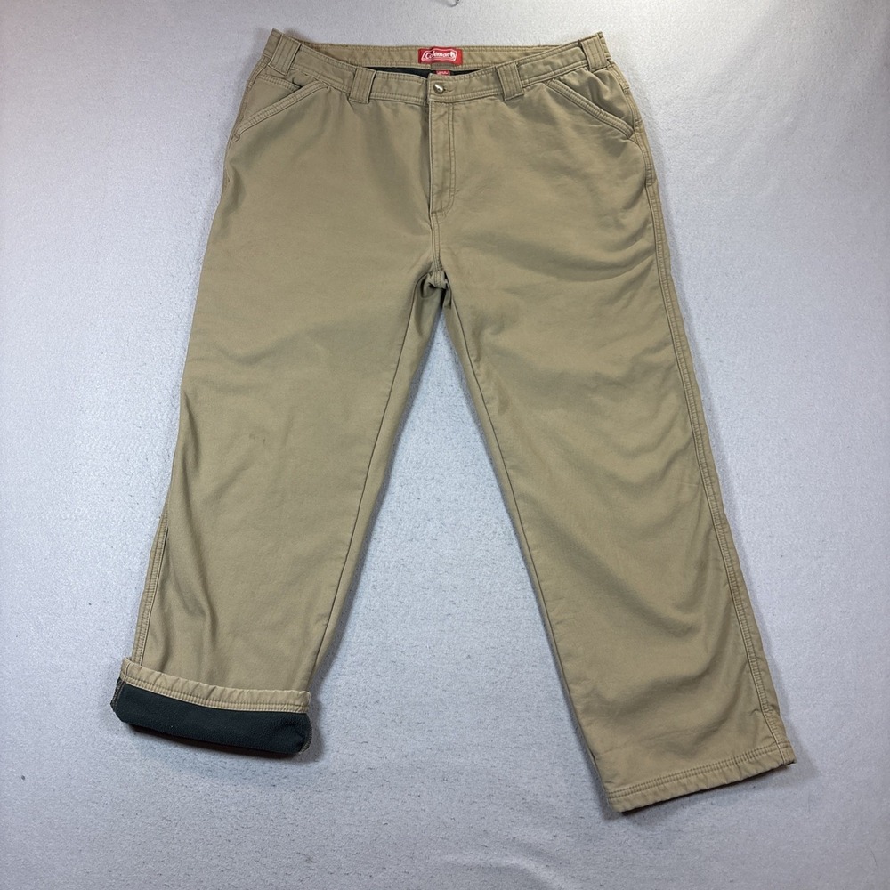 Coleman Pants Mens Size 40/32 Tan Fleece Lined Canvas Utility Work‎ Straight Leg